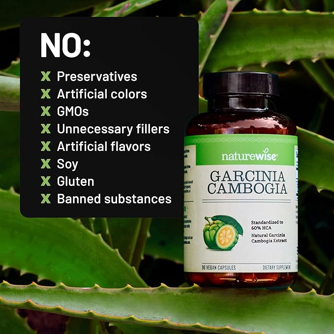 Naturewise Garcinia Cambogia - 60% HCA Concentration Extract, Natural Support for Weight Goals and Energy Levels - Vegan, Non-GMO, Gluten Free - 180 Capsules[2-6 Month Supply]