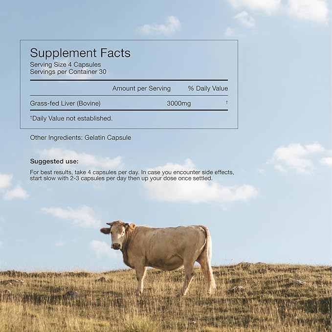 Lonvera Grass Fed Beef Liver Supplement – 3000mg Freeze Dried Desiccated Organs – Nutrient Source for Joints, Bones, Hair, Skin, Nails & Daily Energy – 120 Pasture-Raised Capsules - 60 Day Supply