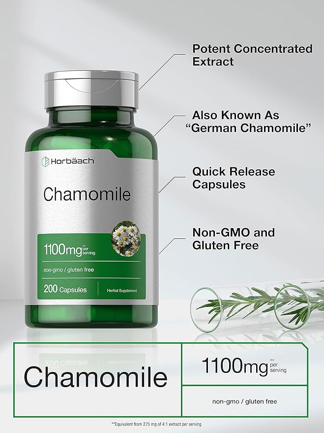Horbäach Chamomile Flower Extract | 200 Pills | Non-GMO, Gluten Free Supplement