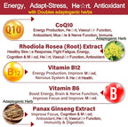 Ultra Absorption CoQ10 Gummies 200mg/400mg, w/ Methyl B12 1000mcg, B6, Rhodiola Rosea & Panax Ginseng, Sugar Free CoQ10 Supplement for Energy Boost, Hear-t Health, Antioxidant & Brain Support, 2 Pack