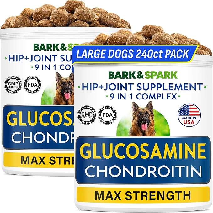 BARK&SPARK Senior Advanced Glucosamine Chondroitin for Dogs - Hip Joint Pain Relief - Old Dog Joint Chews Large & Small Breed - Hip Joint Chews Joint Health Care Treats - 240Ct