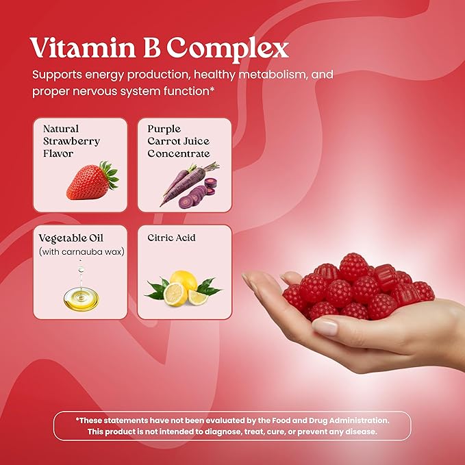 VITA GLOBE B Complex Gummy Vitamins | Vegan Non-GMO Strawberry Chewables with Vitamin C, Niacin, B6, B12 & Biotin | Supports Energy Metabolism, Heart Health & Brain Function | 120 Count (2 Pack)
