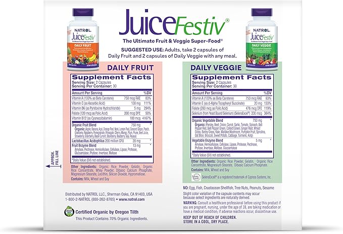 Natrol JuiceFestiv, Vitamins and Supplements for Nutrition & Well-Being, Antioxidants for Cellular Health, 60 Capsules (2-Count), Up to a 30 Day Supply