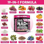 NAD+ Resveratrol Supplement for Women NAD Turmeric Vitamin C Acai Pomegranate Collagen Peptides Nicotinamide Riboside Fisetin Vitamin E Polygonum Multiflorum Berberine 90 Capsules by Clean Nutra