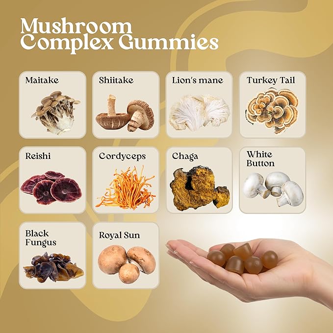 VITA Globe Mushroom Complex Gummies with Reishi, Lions Mane Mushrooms, Chaga, Cordyceps & More, Mushroom Supplement for Immune Defense, Energy & Brain Function Support, 250mg, 60 Count (Pack of 1)