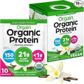Orgain Organic Vegan Protein Powder, Vanilla Bean - 21g Plant Protein, 5g Prebiotic Fiber, Low Carb, No Lactose Ingredients, No Added Sugar, Non-GMO, 10 Single Serve Individual Packets