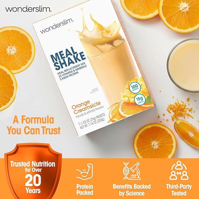 WonderSlim Meal Replacement Shake, Orange Creamsicle, 15g Protein, 25 Vitamins & Minerals, Gluten Free, Low Carb (7ct)