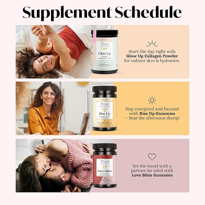 Winged Wellness Love Bites, Libido Booster for Women with Maca Root - Libido & Pleasure Booster with Horny Goat Weed & Damiana - Natural Aphrodisiac Gummy Supplement - Wild Blueberry, 60 Vegan Gummies