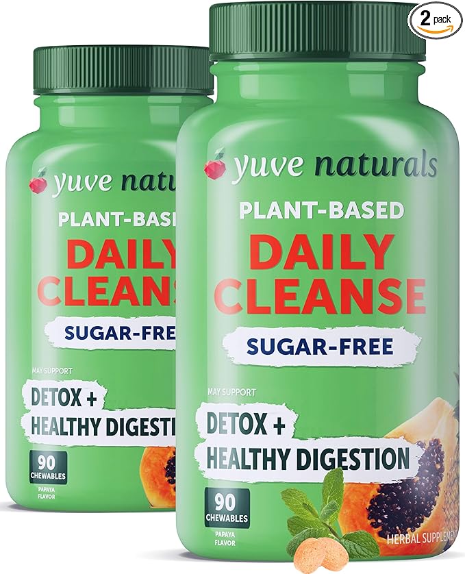 Yuve Naturals Chewable Papaya Enzymes - Sugar-Free Plant-Based Digestive Enzyme Complex for Gas, Bloating & Post-Meal Comfort - Vegan, Non-GMO, Gluten-Free - (2 Pack of 90ct)