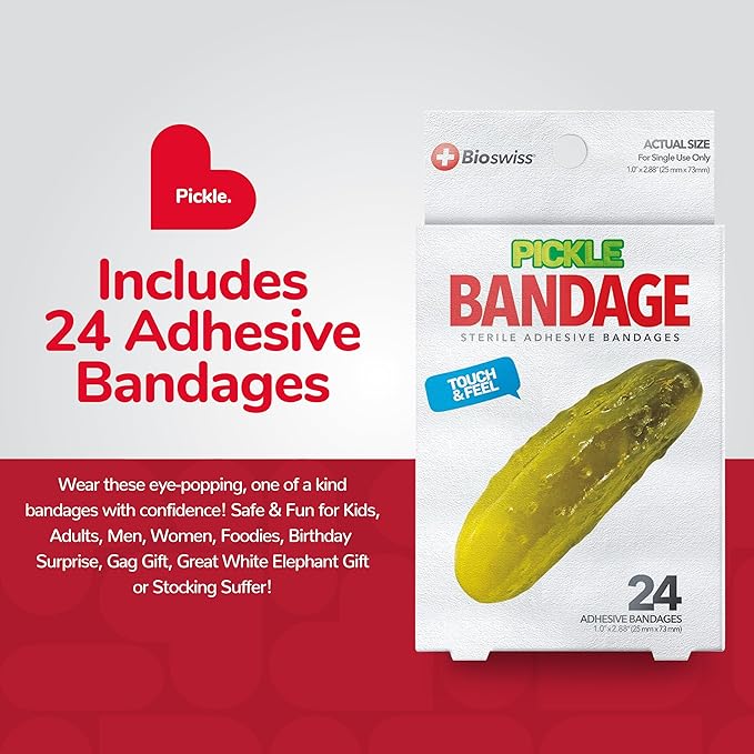 BioSwiss Bandages, Pickle Shaped Self Adhesive Bandage Set, Latex Free, Sterile Wound Care, 24 Count