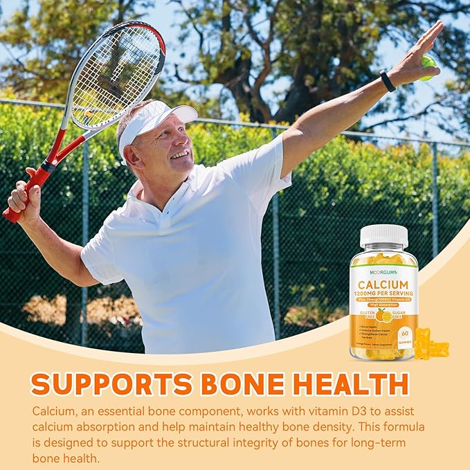 Calcium Citrate Gummies for Kids, Adult - 1200 mg with Vitamin D3 1000IU - Support Bone, Teeth, Immune Health, High Absorption Calcium and Vitamin D Supplement, Orange Flavor, 60 Count