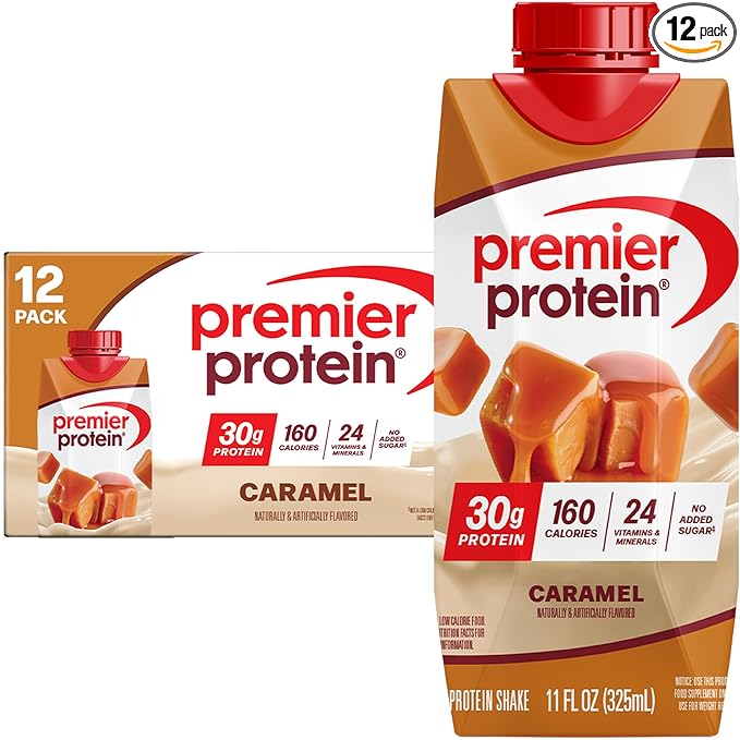 Premier Protein Shake, Caramel, 30g Protein, No Added Sugar, 24 Vitamins & Minerals to Support Immune Health, 11 fl oz, 12 Pack