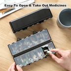 Foldable Pill Organizer 2 Times a Day w/Etched Labels -Dual Protection & Portable Weekly AM PM Pill Box, 7 Day Medicine Container, Large Travel Pill Case for Week Daily Supplement Vitamin - Black