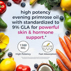 Vitalitown Evening Primrose Oil 1300mg, Cold-Pressed Seed Oil, Standardized 9% GLA (Gamma-Linolenic Acid), Healthy Skin & Hormonal Balance for Women, Non GMO, 60 Softgels
