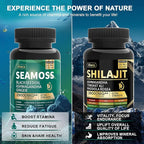 Shilajit and Sea Moss Vitality Bundle, Sea Moss 11000 mg, Shilajit 20000 mg, Black Seed, Ashwagandha, Turmeric, Bladderwrack, Burdock, Tongkat Ali, All in 1 Mineral Supplements