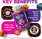 Vitabod Fiber Gummies 7G Per Serving for Digestive Health & Regularity, Prebiotic GOFOS™ Plant-Based Fiber, No Sugar Added, Vegan, Berry Peach Strawberry, 120 Gummies (Adults, Women & Men)