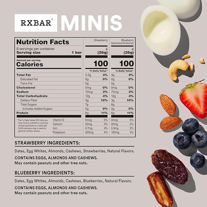 RXBAR Minis Protein Bars, 6g Protein, Gluten Free Snacks, Variety Pack (4 Boxes, 32 Count)