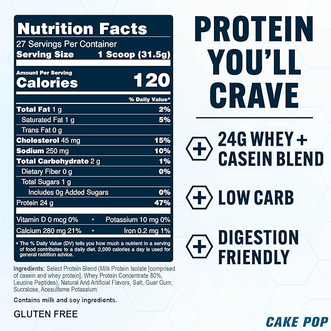 PEScience Select Protein Powder, Whey and Casein Blend, Lean Protein Powder for Women and Men, Low Calorie, Low Carb, Keto Friendly, Gluten Free, Cake Pop - 27 Servings