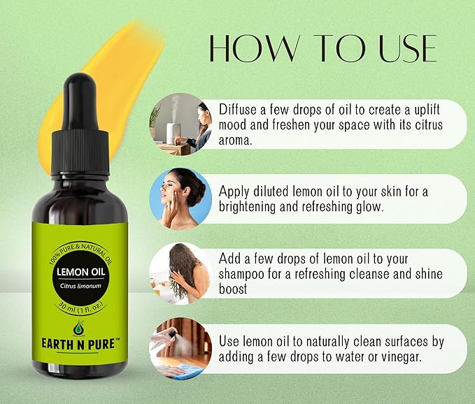 Earth N Pure Lemon Essential Oil for Revitalizing Care for Face, Scalp & Skin | 100 ML