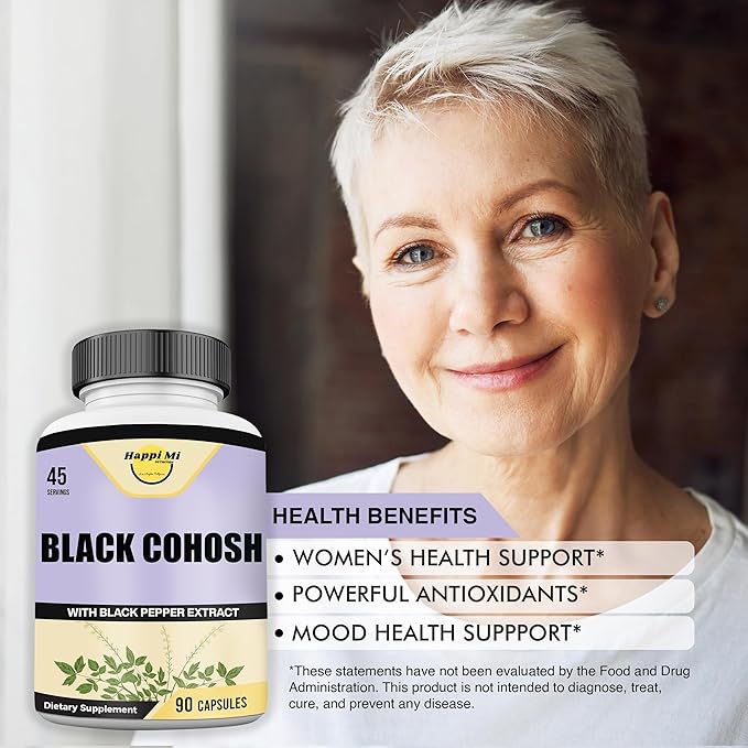 Black Cohosh Made with Organic Black Cohosh Root 1300MG per Serving, Balance Hormones, Natural Menopause & Menstrual Support, Women Health Support, 90 Vegan Capsules, 45 Servings