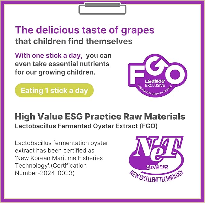 KEYTENTIAL] Height Growth Daily Nutrition Supplement for Kids & Teens | Trusted LG H&H Formula from Korea | FGO Probiotic + Zinc (Gummy_Grape Jelly)