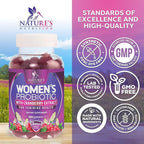 Nature's Nutrition Probiotics for Women Gummies with Cranberry - 6 Premium Strains for PH Balance, Digestive Health, Vaginal & Immune Support, Women's Probiotic Gummy for Feminine Health - 120 Gummies