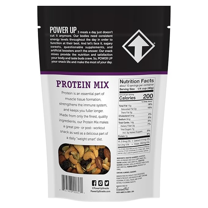 Power Up Premium Trail Mix - Protein Packed 14oz, No Added Sugar, Made Without Peanuts, Gluten Free, Vegan, Non-GMO