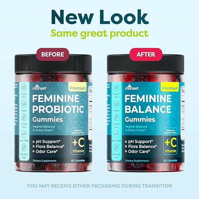 MONSET Feminine Balance Gummies for Women – Vaginal Probiotics for Women pH Balance & Odor Control – 60ct Prebiotics and Probiotics for Womens – Berry Flavor Vaginal Health Supplement