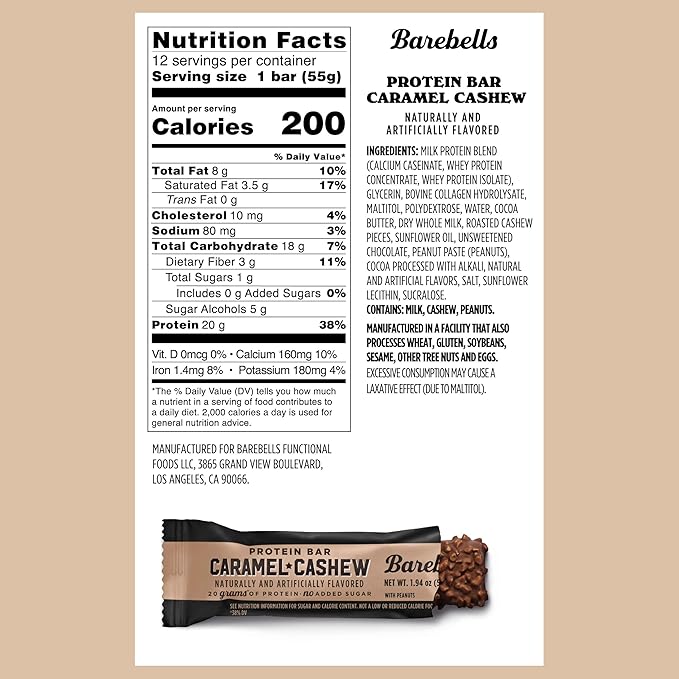 Barebells Protein Bars Caramel Cashew - 12 Count, Pack of 2 - Protein Snacks with 20g of High Protein - Chocolate Protein Bar with 1g of Total Sugars - Perfect on The Go Protein Snack & Breakfast Bar