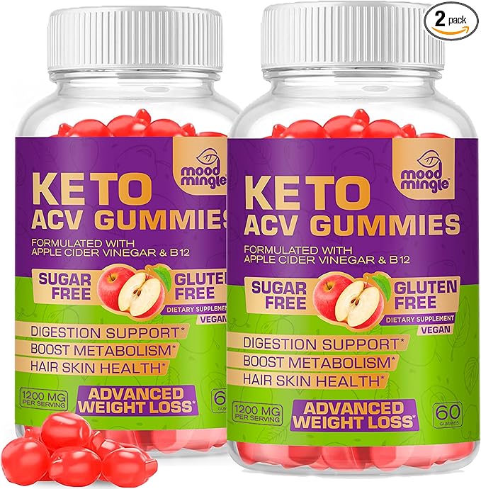 Keto ACV Gummies Gluten & Sugar-Free Apple Cider Vinegar Gummies for Advanced Weight Loss - Rapid Fat Burner Diet Supplement for Women Men - 60 Gummies (1000MG) (2-Pack)