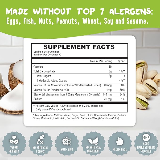 Center-Filled Magnesium Glycinate Gummies 400MG - High Absorption for Kids, Teens & Adults - Supplement for Sleep, Calm & Muscle Relaxation with B6 & D3 - Gluten Free & Vegan Friendly - 60 Count