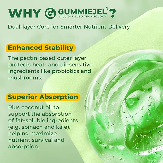 Organic Super Greens Daily Superfood Gummies + Probiotics, Spirulina, Chlorella Spinach Broccoli, Prebiotic Fiber, Mushroom -Rich in Vitamins & Antioxidants - Digestive, Focus, Energy, No Sugar, 60Cts