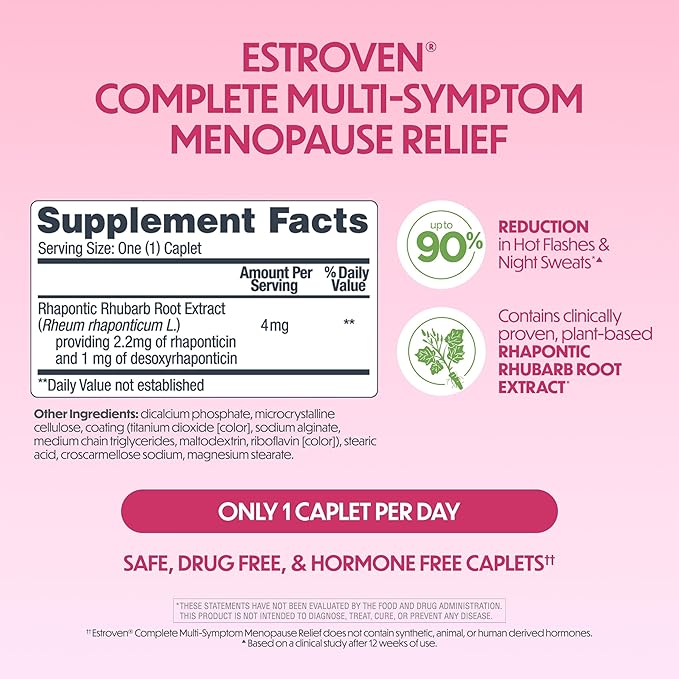 Estroven Complete Multi-Symptom Menopause Supplement for Women,28 Ct.,Clinically Proven Ingredient Provide Menopause Relief & Night Sweats & Hot Flash Relief* Drug-Free-& Non-GMO,(Pack of 2)