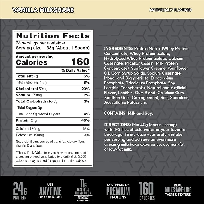 BSN SYNTHA-6 EDGE Protein Powder, Vanilla Flavored Powder with Hydrolyzed Whey, Micellar Casein, for Muscle Gain, Low Sugar, 24g Protein, Vanilla Milkshake, 28 Servings, 2.34 Pound (Pack of 1)