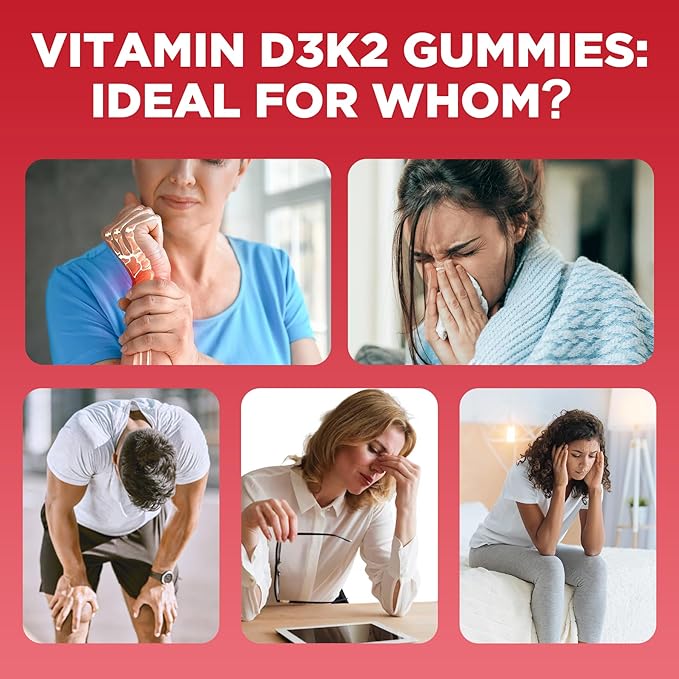 Aromlife Vitamin D3 K2 Gummies for Bone Teeth, 6000IU D3 + 200mcg K2 Per Serving High Absorption Vitamin Gummies with Calcium & Magnesium for Women Men, 60 Count Raspberry Flavor Vegan Gluten-Free