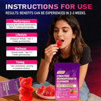 Creatine Monohydrate Gummies – with Collagen, BCAAs, L-Glutamine, Biotin, Zinc, Vitamin D3 & Hyaluronic Acid – Daily Pre & Post Workout Recovery, Sugar-Free (60 Gummies)