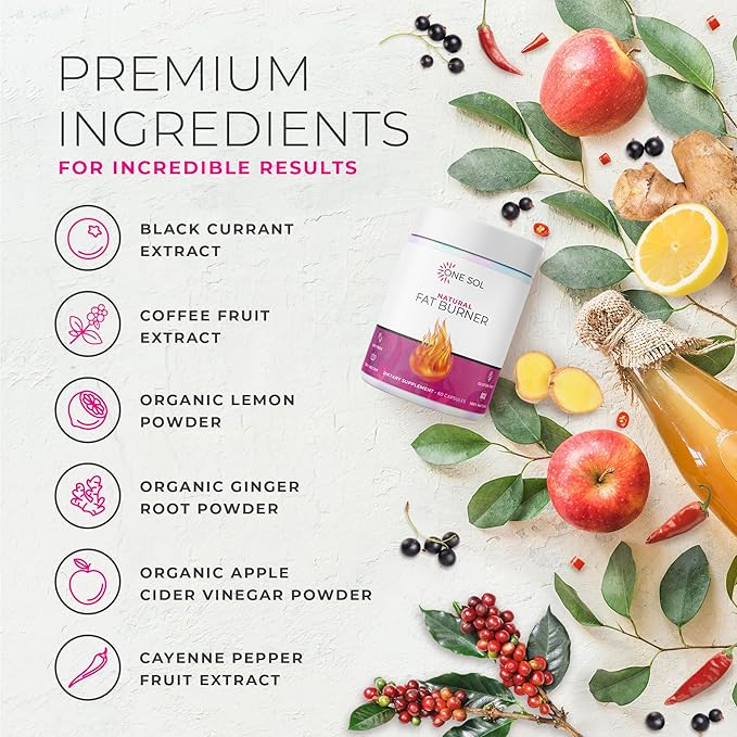 One Sol Fat Burner for Women, Natural Metabolism Booster, Burn More Calories, Boost Energy & Mood, Curb Appetite & Stop Cravings, No Crash or Jitters, All-Natural Ingredients, Gluten & Soy Free