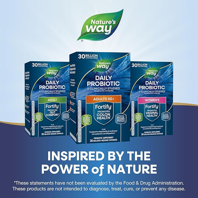 Nature's Way Fortify 50+ Daily Probiotic for Men & Women, 30 Billion Live Cultures, Colon, Digestive, and Immune Health Support* Supplement, 30 Capsules