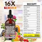 Black Walnut Wormwood Cleanse Drops - Liquid Soursop, Garlic, Pumpkin Seed, PAU D'Arco, Oil of Oregano, Turmeric, Berberine, Neem Extract, Hull Bark, Tincture - - 4oz