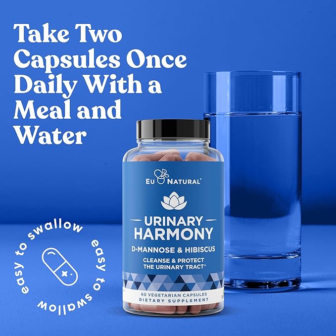 Eu Natural Urinary Harmony D-Mannose Supplement - Urinary Tract Health for Women - Fast-Acting Urinary Cleanse & Flush with Clinical-Strength D-Mannose & Hibiscus - 60 Capsules