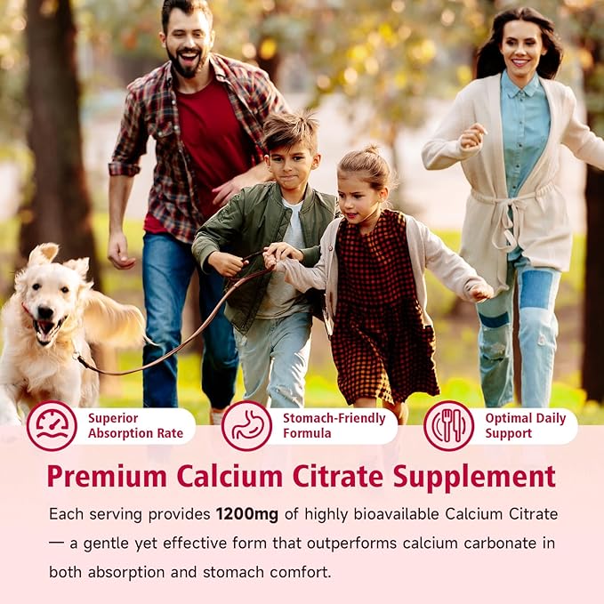 2 Packs High Absorption Calcium Citrate Gummies 1200mg - Bone & Teeth Support for Adults & Kids, Vegan Sugar-Free Gummies, Strawberry Flavor, 120 Count