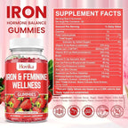 Iron for Women Gummies, 40mg Iron Supplement Anemia with multivitamin for Women, Zinc, Selenium, Iodine - for Iron Deficiency - Natural Hormonal Support for PMS, Strawberry Flavour, 2 Pack