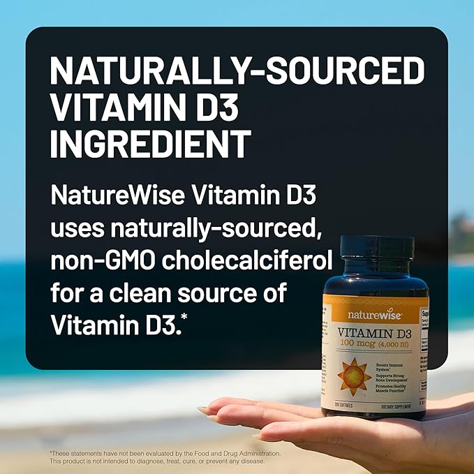 NatureWise Vitamin D3 4000iu (100 mcg) 200-Day Supply for Immune Support, Healthy Muscle Function, and Bone Health - Non-GMO, Gluten Free in Organic Extra Virgin Olive Oil, (Mini Softgel), 200 Count