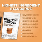 Clean Simple Eats Whey Protein Powder, Chocolate Peanut Butter Flavor Naturally Sweetened, 100% Grass Fed Protein Powder with Digestive Enzymes & No Artificial Ingredients, Gluten Free, 30 Servings