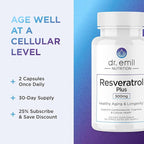DR. EMIL NUTRITION Resveratrol Supplement - Healthy Aging Supplement with 500mg Resveratrol and 100mg Quercetin - Supports Normal Cellular & Cognitive Health, 60 Capsules