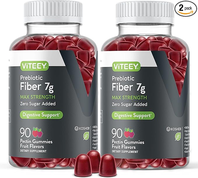 VITEEY Prebiotic Fiber Gummies for Adults, 7g - Gut Health & Digestive Soluble Fiber Supplement Gummies - Zero Sugar Added, Vegan, Gluten-Free - 180 Count