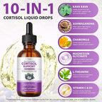Cortisol Supplement Liquid Drops, Cortisol Supplements for Women & Men, 10 in 1 Cortisol Detox Manager Reducer with Magnesium, Ashwagandha, L-theanine, Hormone Balanced, Sleep Support - 2.02 fl.oz