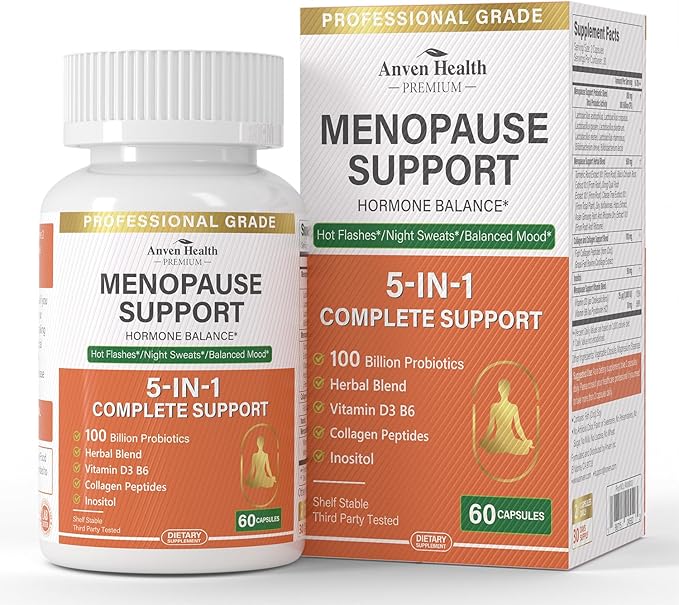 Menopause Supplements for Women, Vitamin D3 & B6, Menopause Relief Probiotics Supports Hot Flashes, Night Sweats, Bloating & Gut Health with Black Cohosh, Herbs, Collagen | 60 Veggie Caps