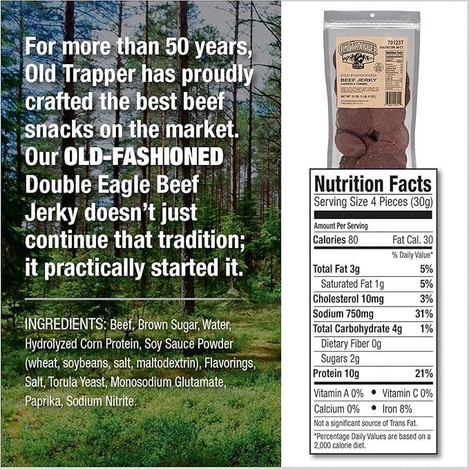 Old Trapper Double Eagle Beef Jerky, Old-Fashioned Flavor, 21 Ounce Package, Delicious Jerky Snacks, 10 Grams of Protein and 80 Calories per Serving (Pack of One)