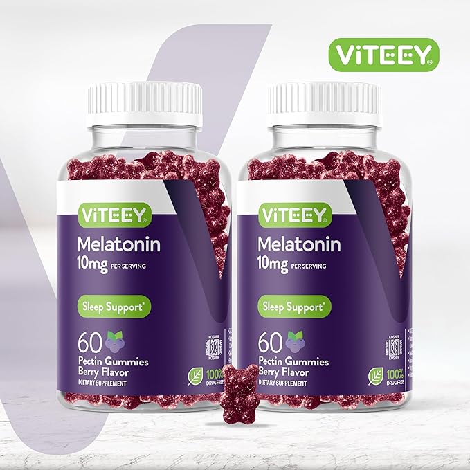 Viteey Melatonin Gummies 10mg - Sleep Gummies for Adults Extra Strength Melatonin - Vegan, GMO Free, Gluten Free - 120 Count